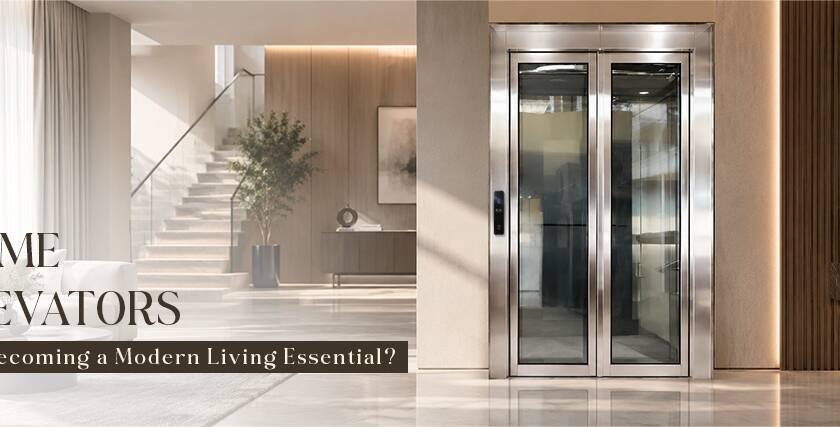 Modern home elevator with sleek glass doors and stainless steel finishes in an elegant residential interior, showcasing how Home Elevators enhance accessibility, comfort, and everyday convenience.